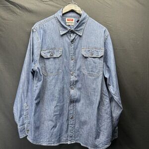 Wrangler Shirt Mens Large Blue Denim Flex For Comfort Button Front Western
